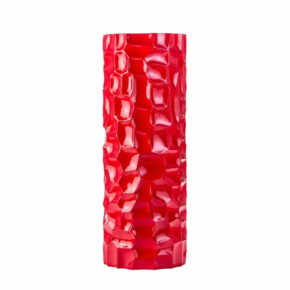 36" Red Faceted Geometric Resin Floor Vase - NOBLE HOME INTERIORS