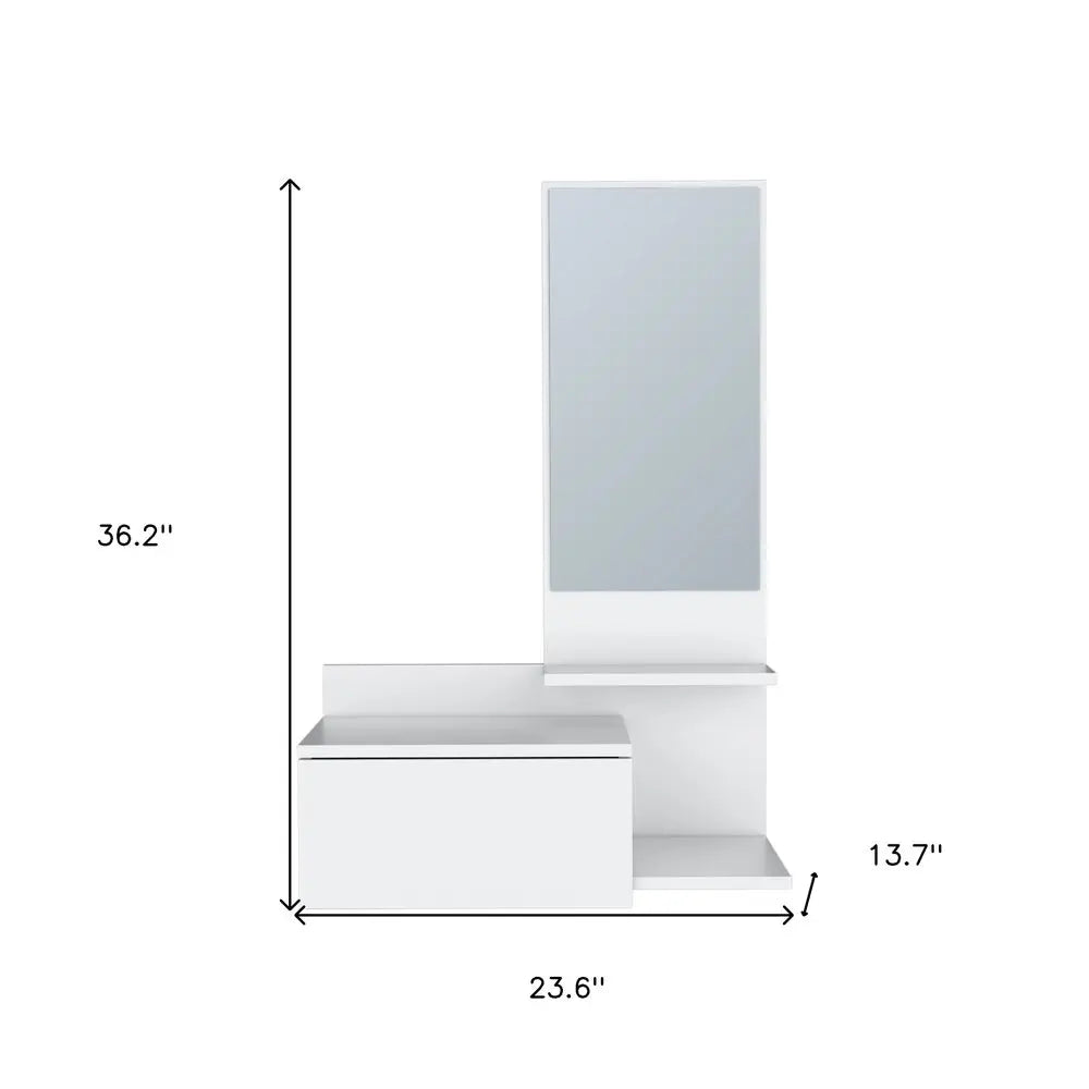 36" White Wood Wall Mounted Accent Cabinet With Drawer And Mirror - NOVA HOME FURNITURE