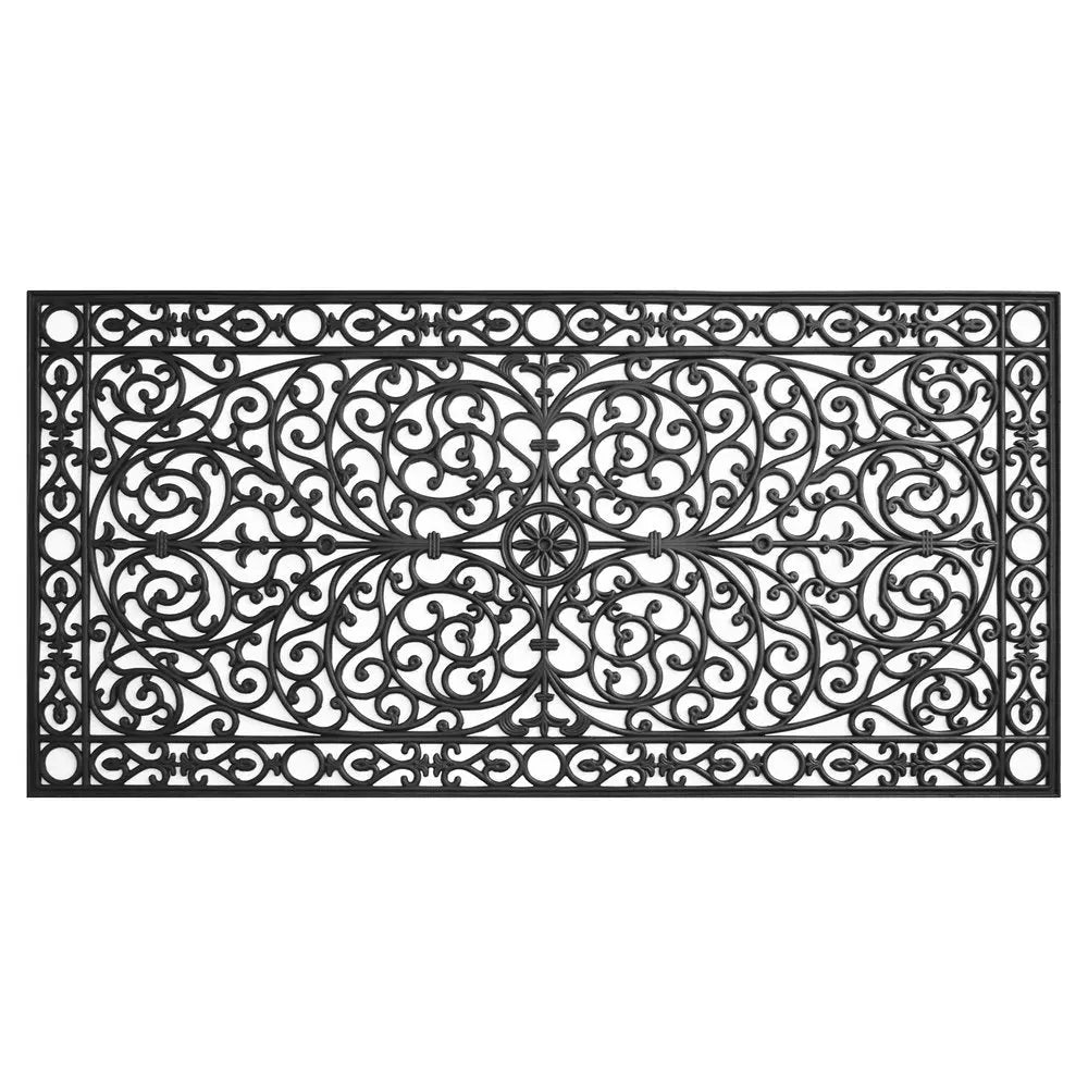 36" X 72" Black Scrollwork Outdoor Rubber Door Mat - NOBLE HOME INTERIORS