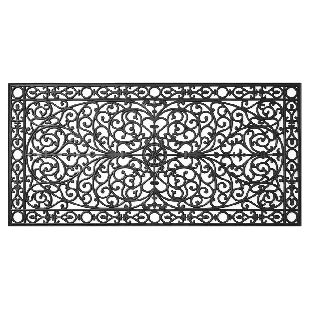 36" X 72" Black Scrollwork Outdoor Rubber Door Mat - NOBLE HOME INTERIORS