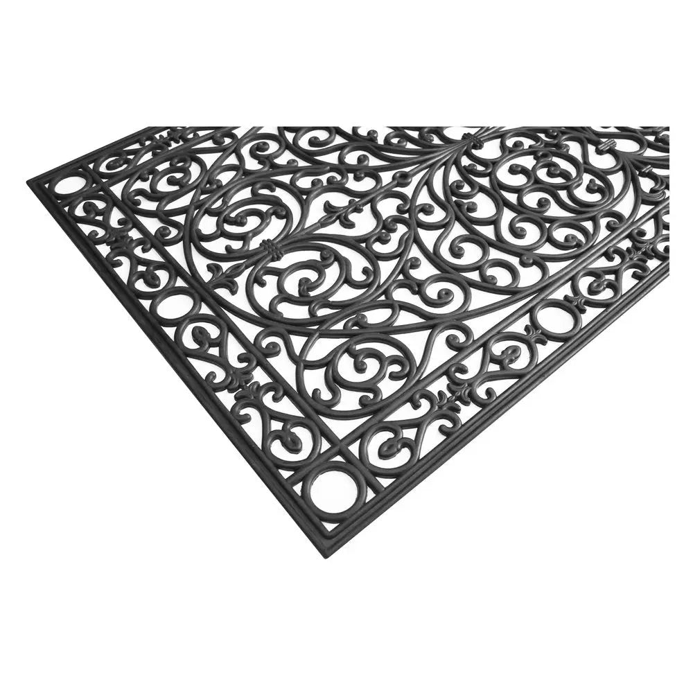 36" X 72" Black Scrollwork Outdoor Rubber Door Mat - NOBLE HOME INTERIORS