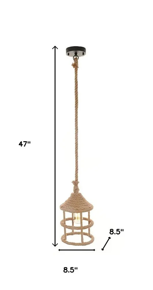 Beige and Black Iron and Rope Ceiling Light HomeRoots