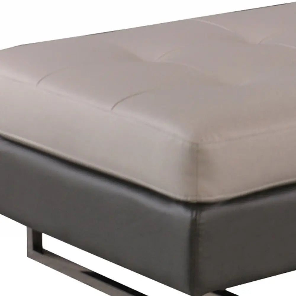 63" Taupe Brown and Silver Faux Leather Tufted Ottoman HomeRoots