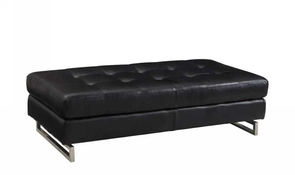 63" Black Tufted Faux Leather and Silver Ottoman HomeRoots