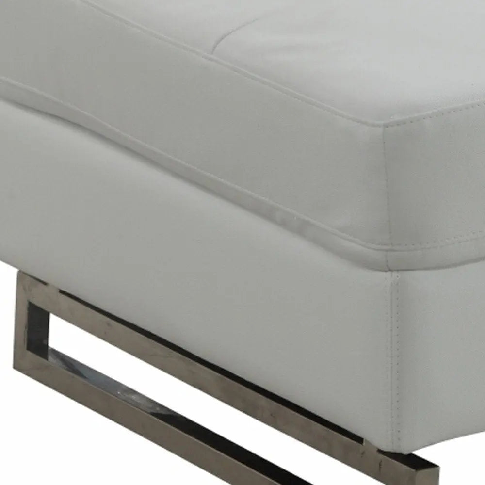 63" White and Silver Faux Leather Ottoman HomeRoots