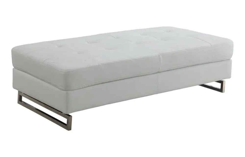 63" White and Silver Faux Leather Ottoman HomeRoots