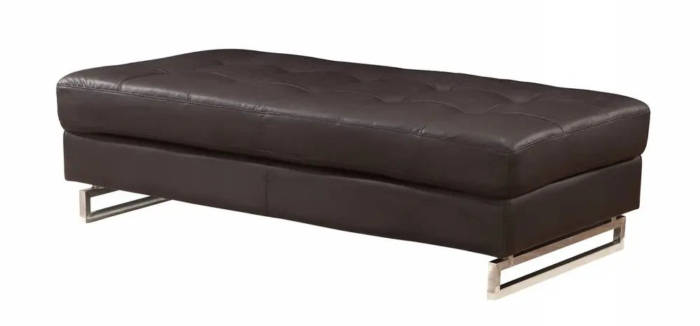 63" Brown and Silver Faux Leather Tufted Ottoman HomeRoots