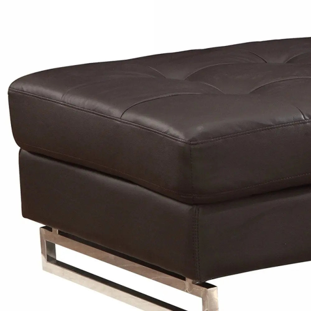 63" Brown and Silver Faux Leather Tufted Ottoman HomeRoots