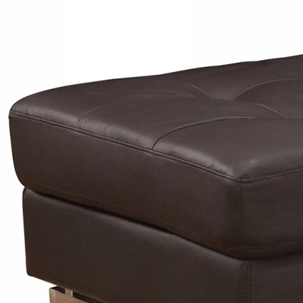 63" Brown and Silver Faux Leather Tufted Ottoman HomeRoots