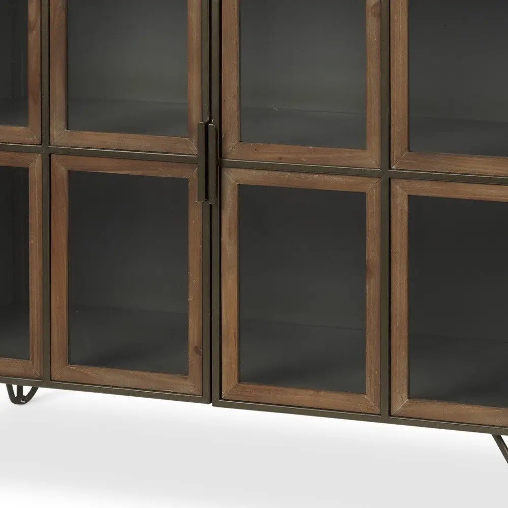 37" Antiqued Brass and Brown Metal and Solid Wood Accent Cabinet With Two Doors - NOBLE HOME INTERIORS
