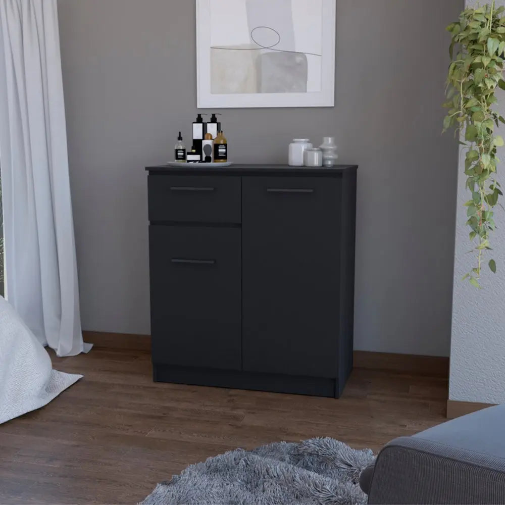 37" Black Wood Accent Cabinet With Two Doors And One Drawer - NOVA HOME FURNITURE