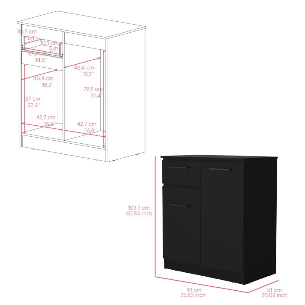 37" Black Wood Accent Cabinet With Two Doors And One Drawer - NOVA HOME FURNITURE