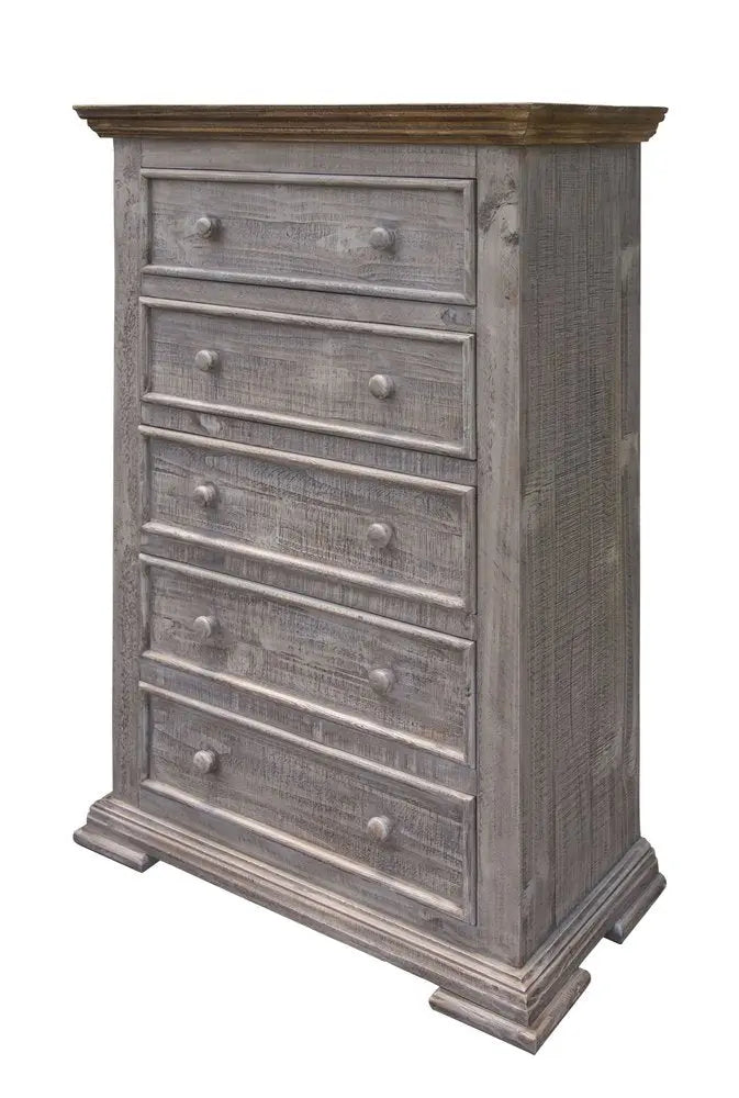 37" Gray Solid Wood Five Drawer Chest - NOBLE HOME INTERIORS
