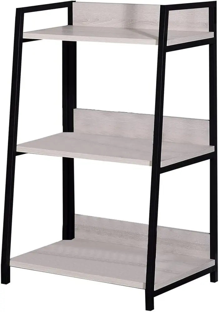 37" Natural and Black Metal Three Tier Ladder Bookcase - NOBLE HOME INTERIORS