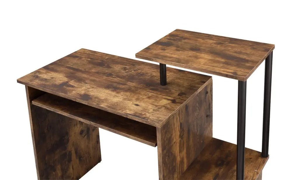 37" Oak and Black Wood and Metal Computer Desk - NOBLE HOME INTERIORS