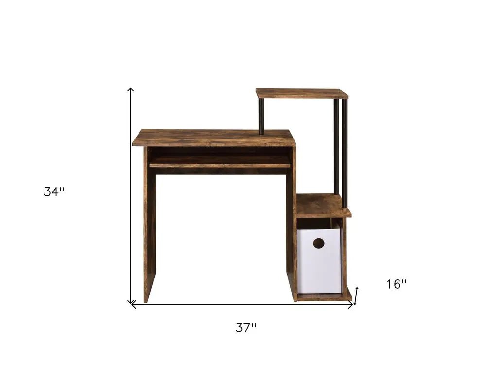 37" Oak and Black Wood and Metal Computer Desk - NOBLE HOME INTERIORS