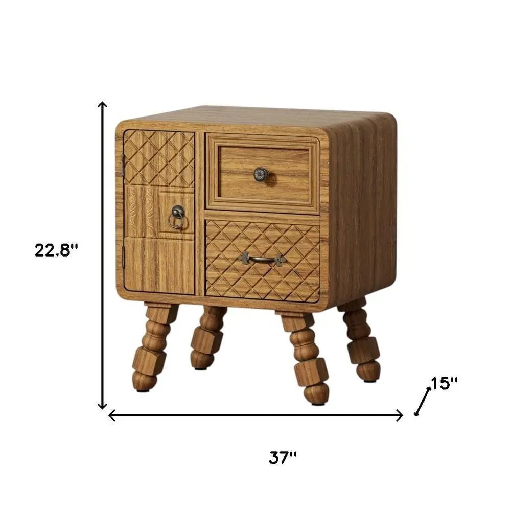 37" Sepia Solid Wood Console Accent Cabinet With Single Door And Two Drawers - NOBLE HOME INTERIORS