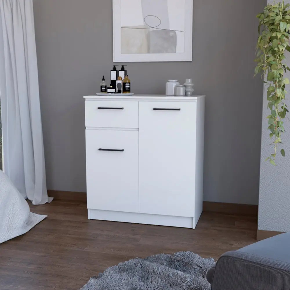 37" White Wood Accent Cabinet With Two Doors And One Drawer - NOVA HOME FURNITURE