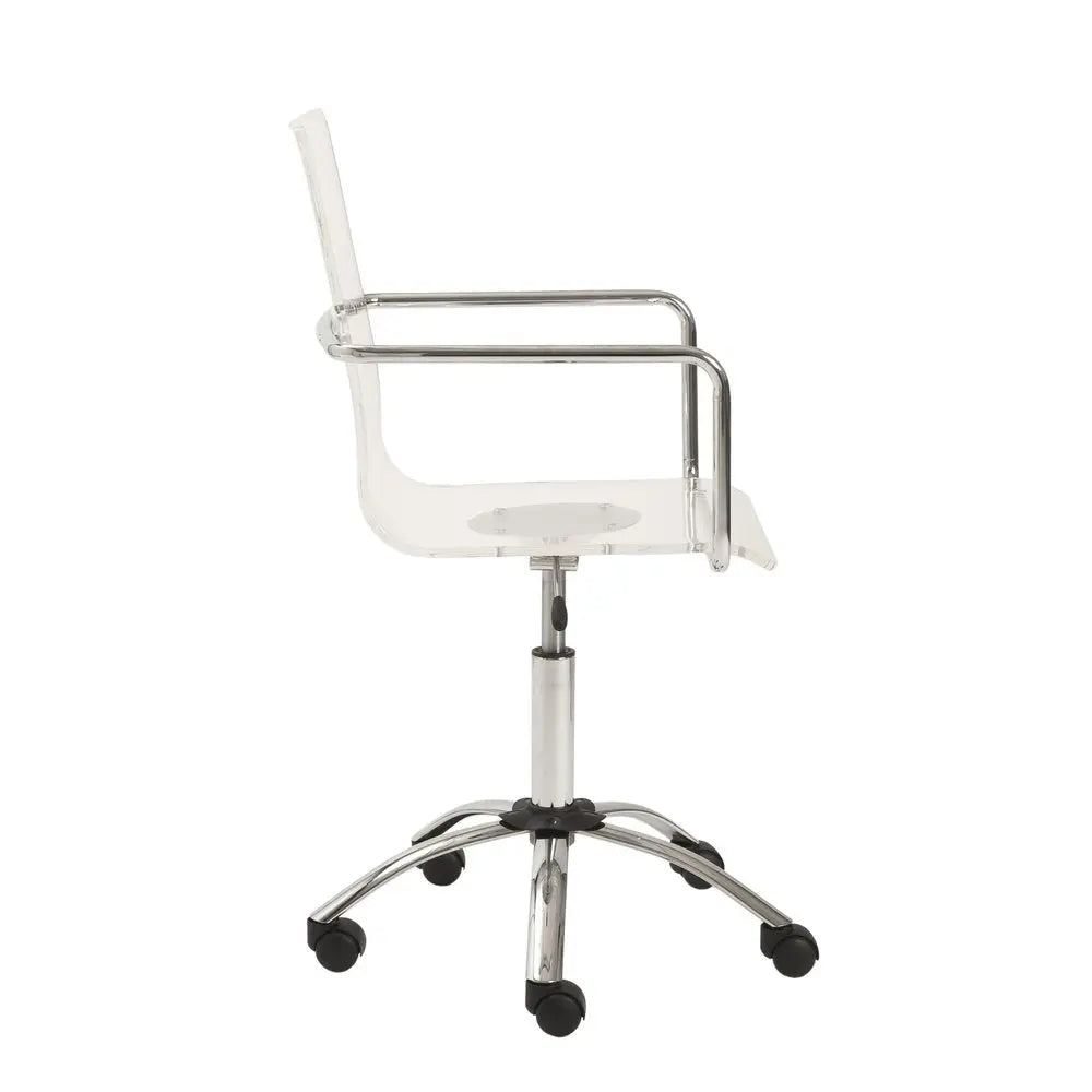 White Clear and Silver Adjustable Swivel Plastic Rolling Conference Office Chair HomeRoots