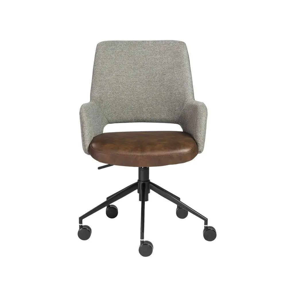 Gray Brown and Black Adjustable Swivel Fabric Rolling Office Chair HomeRoots