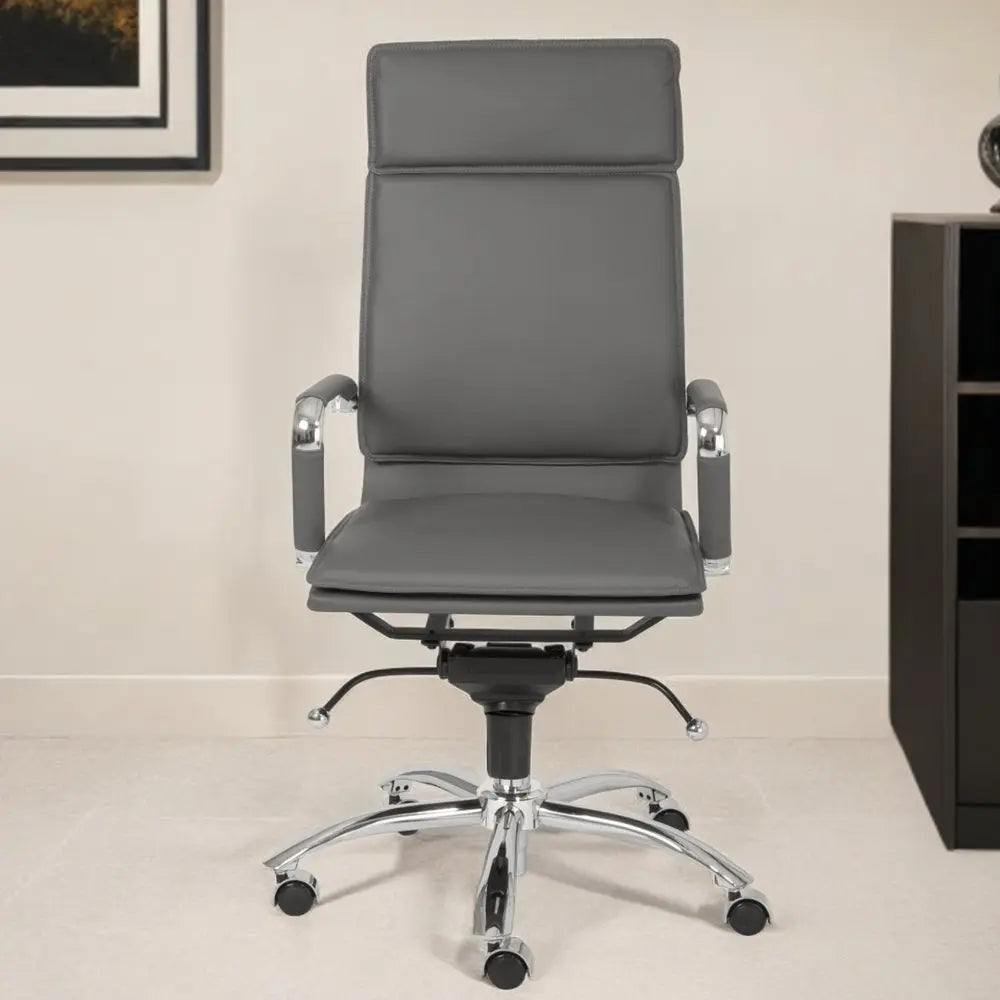 Gray and Silver Adjustable Swivel Faux Leather Rolling Executive Office Chair HomeRoots