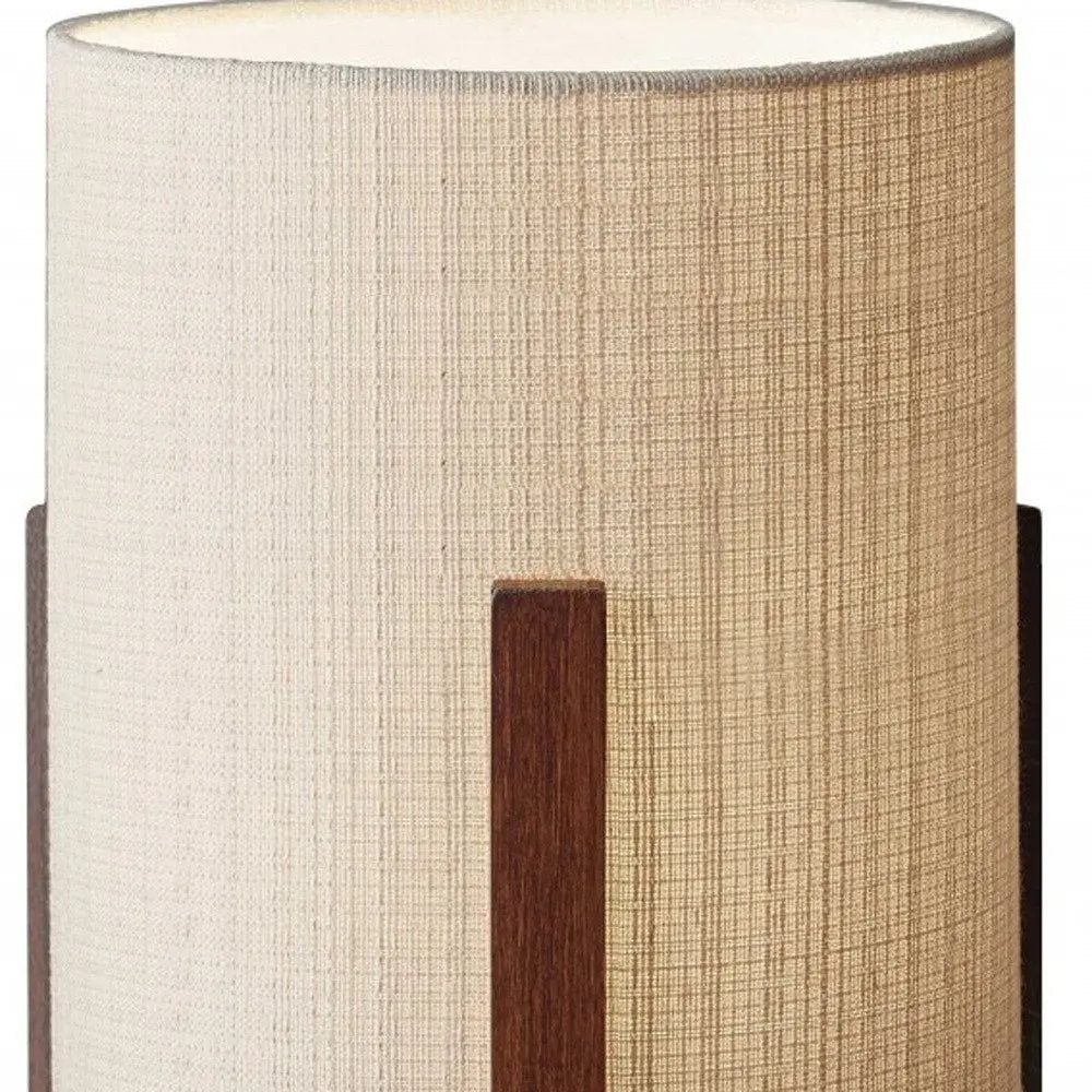 17" Brown Solid Wood Bedside Table Lamp With Natural Cylinder Shade HomeRoots