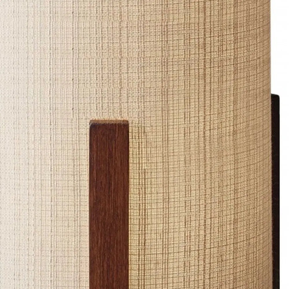 17" Brown Solid Wood Bedside Table Lamp With Natural Cylinder Shade HomeRoots