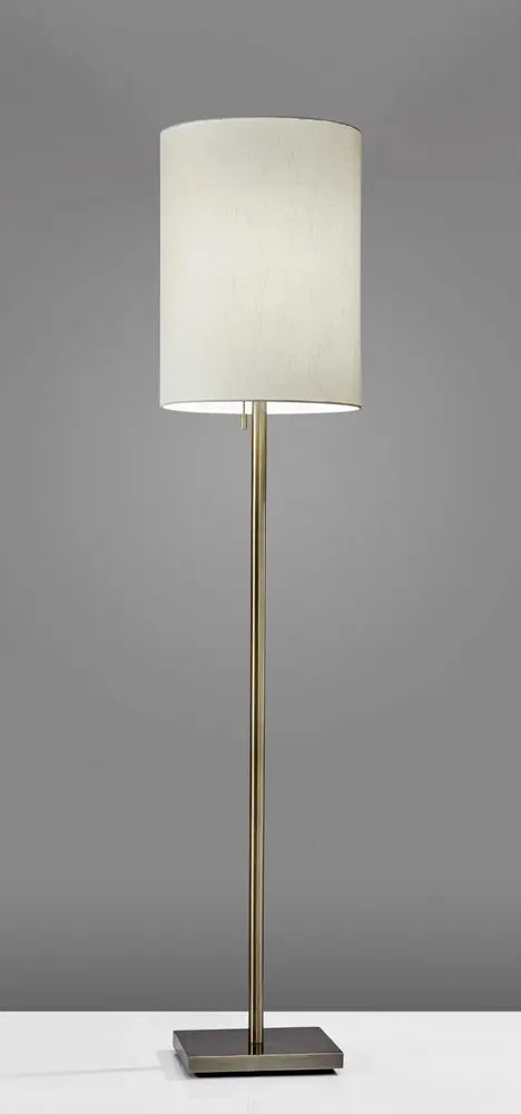 61" Brass Metal Floor Lamp With White Fabric Cylinder Shade HomeRoots