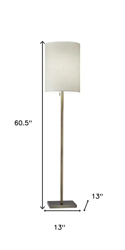 61" Brass Metal Floor Lamp With White Fabric Cylinder Shade HomeRoots