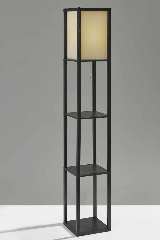 63" Black And White Solid Wood Column Floor Lamp With White Fabric Square Shade HomeRoots