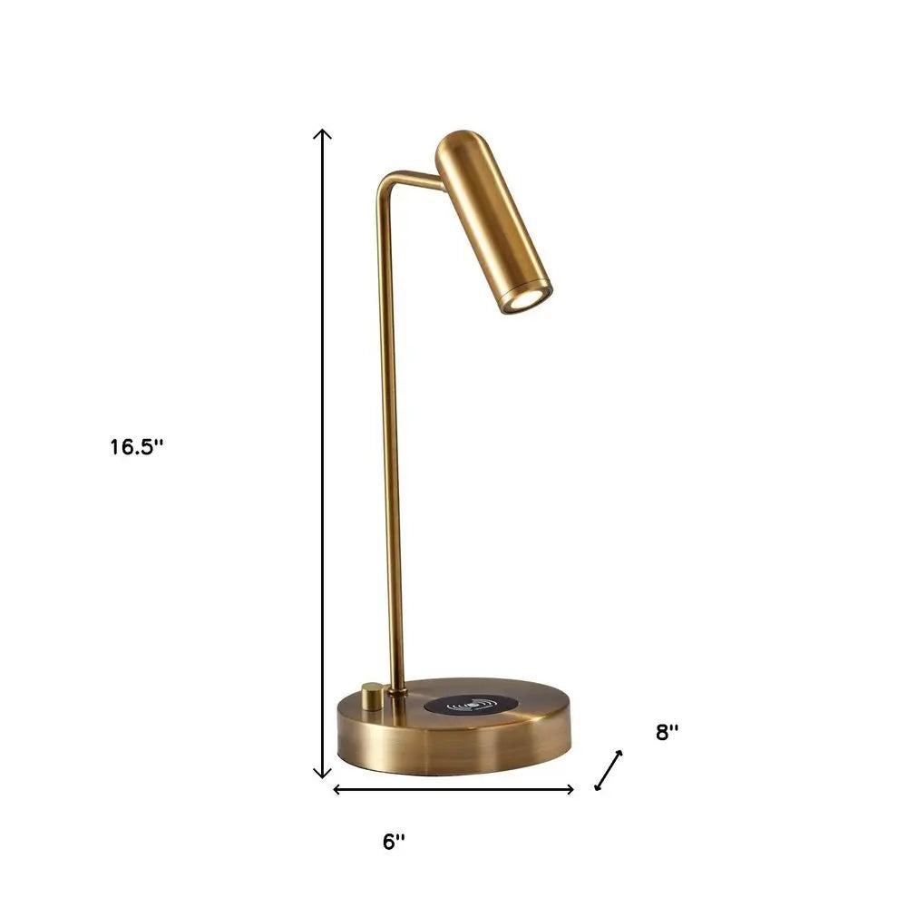 17" Brass Metal LED Desk Lamp With USB And Wireless Charging HomeRoots