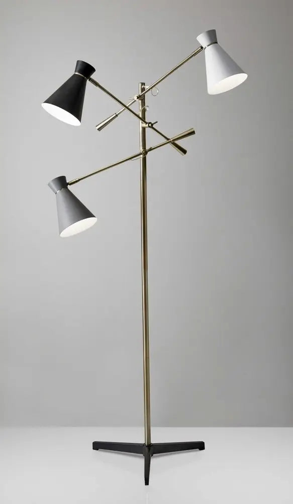 71" Brass Metal Novelty Floor Lamp With Black And White Iron Cone Shade HomeRoots