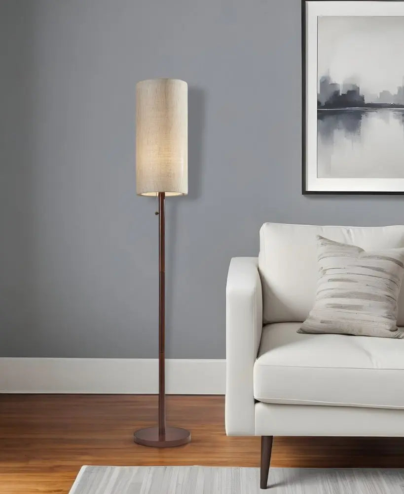 65" Brown Solid Wood Floor Lamp With Beige Linen Drum Shade HomeRoots