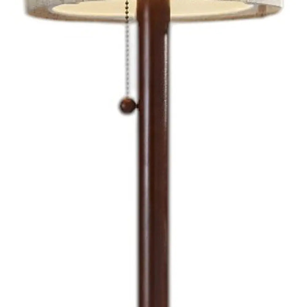 65" Brown Solid Wood Floor Lamp With Beige Linen Drum Shade HomeRoots