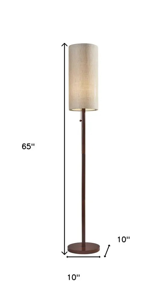 65" Brown Solid Wood Floor Lamp With Beige Linen Drum Shade HomeRoots