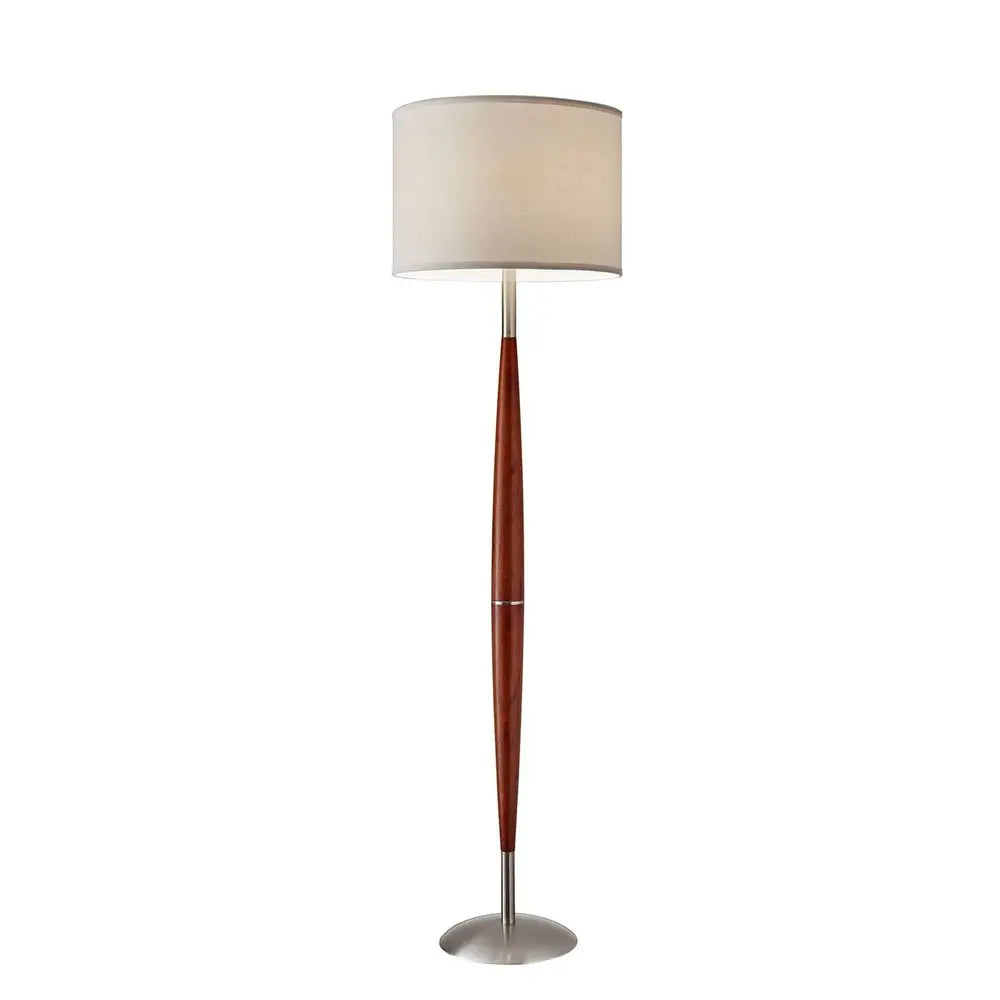 61" Brown And White Solid Wood Floor Lamp With White Fabric Drum Shade HomeRoots