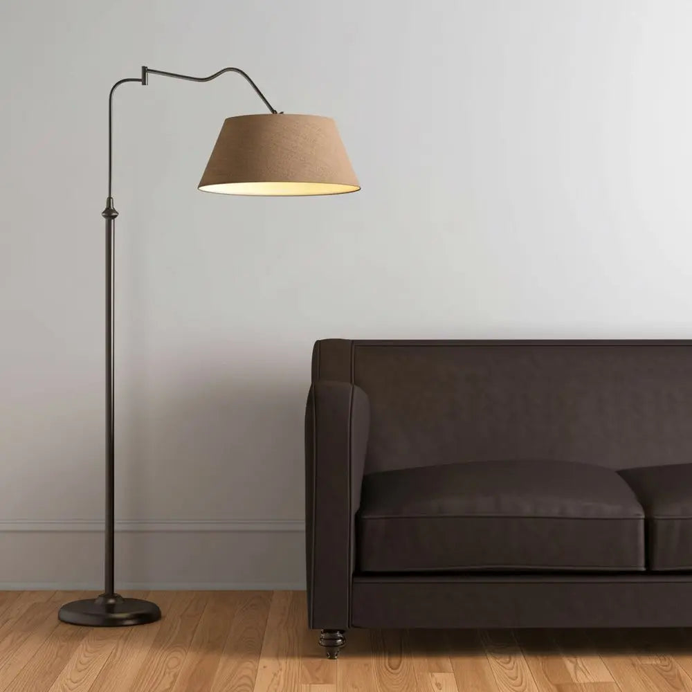 61" Bronze Arched Floor Lamp With Brown Fabric Empire Shade HomeRoots