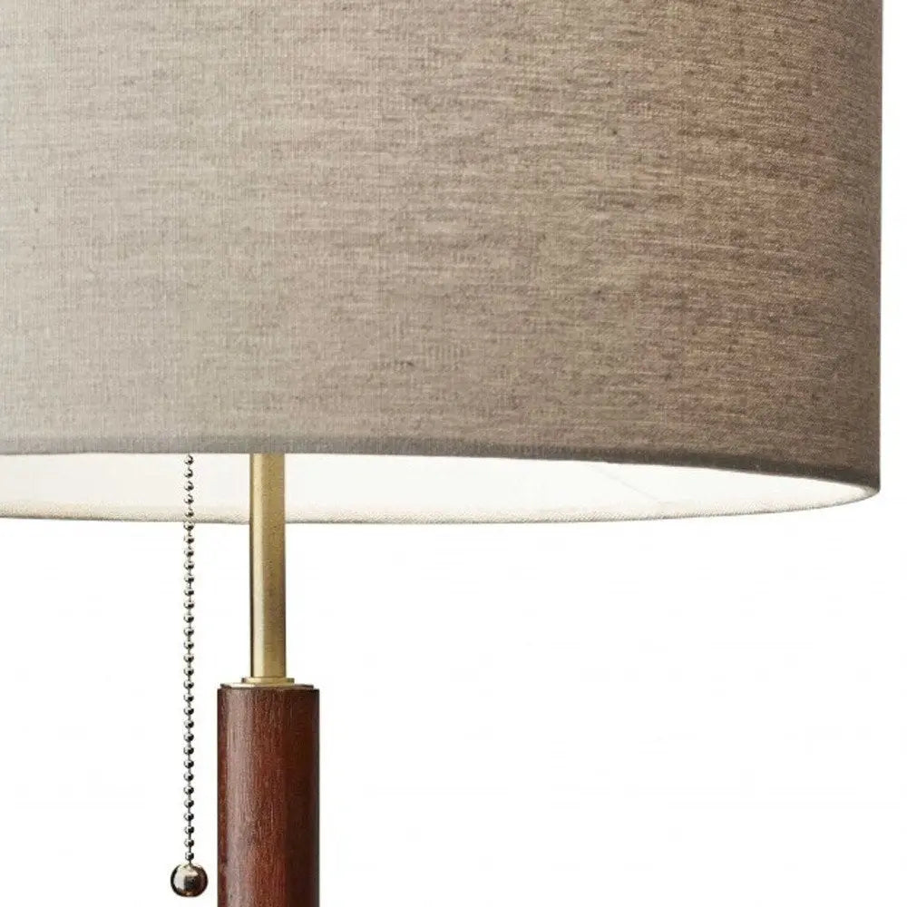 26" Antiqued Brass Solid Wood Table Lamp With Beige Drum Shade HomeRoots