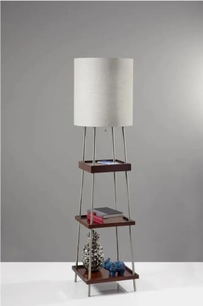 63" Brown And White Column Floor Lamp With White Fabric Drum Shade HomeRoots