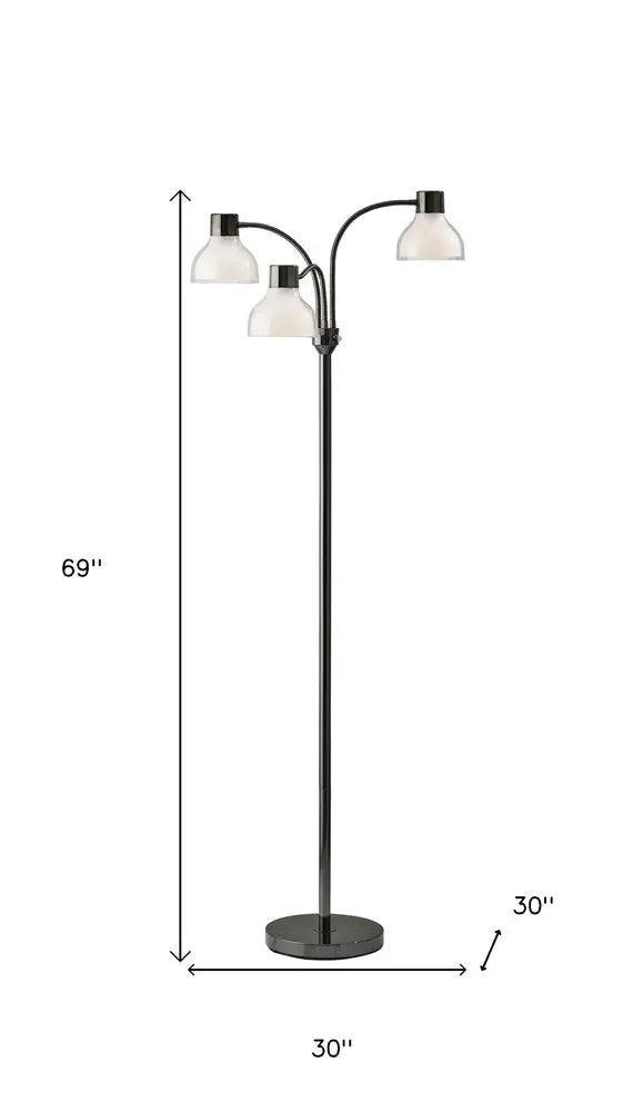 69" Black And White Metal Three Light Tree Floor Lamp With White Bowl Shade HomeRoots