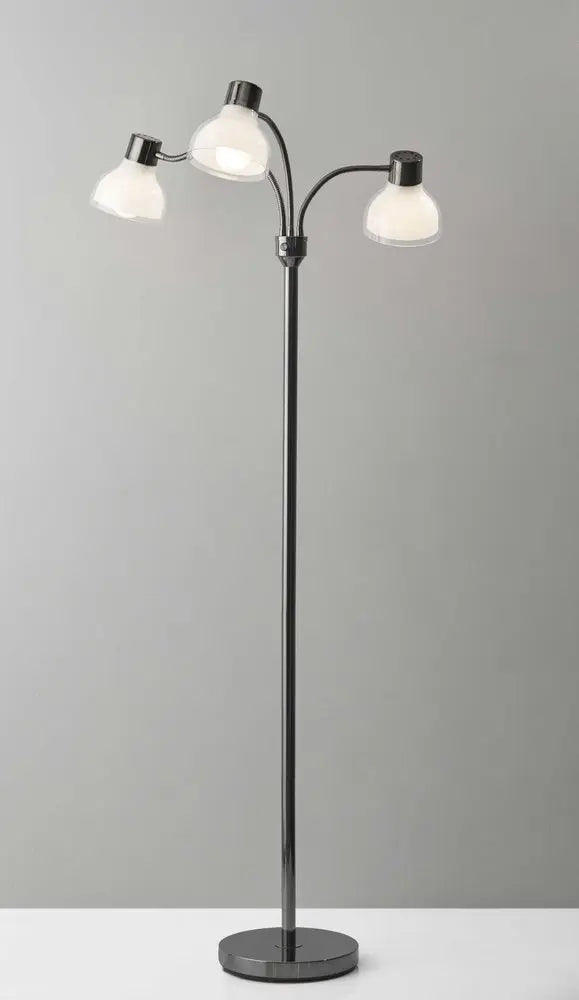 69" Black And White Metal Three Light Tree Floor Lamp With White Bowl Shade HomeRoots
