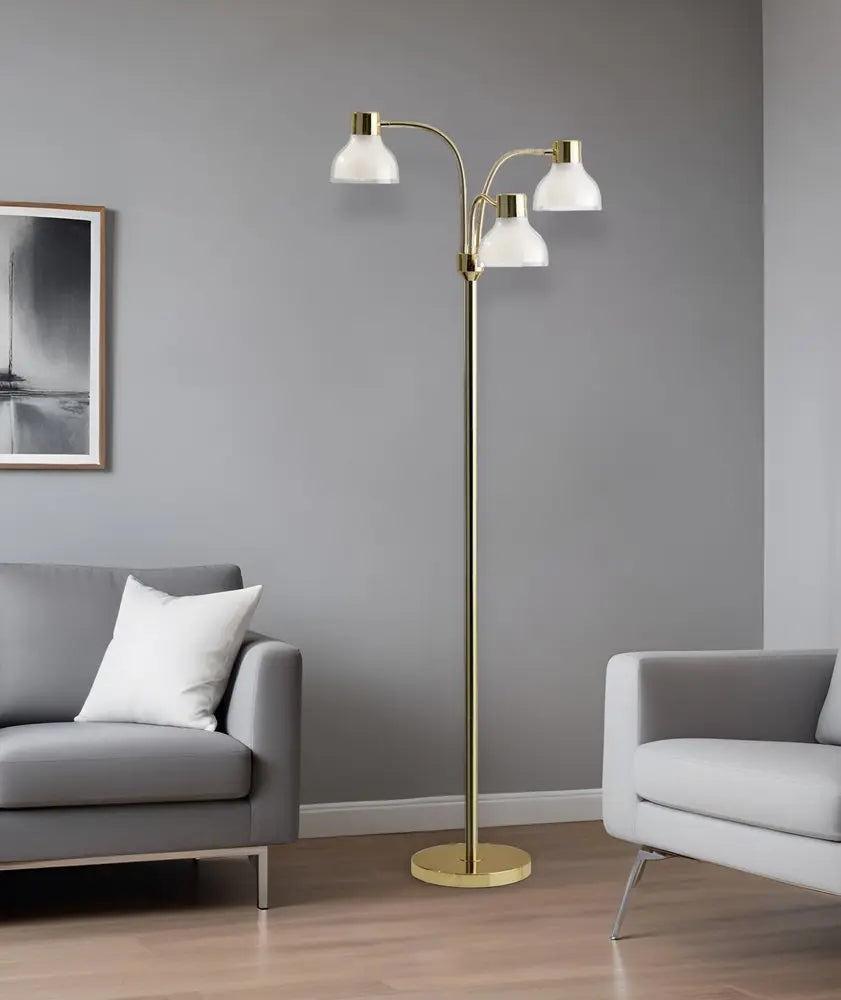69" Gold Three Light Tree Floor Lamp With Clear Plastic Bowl Shade HomeRoots