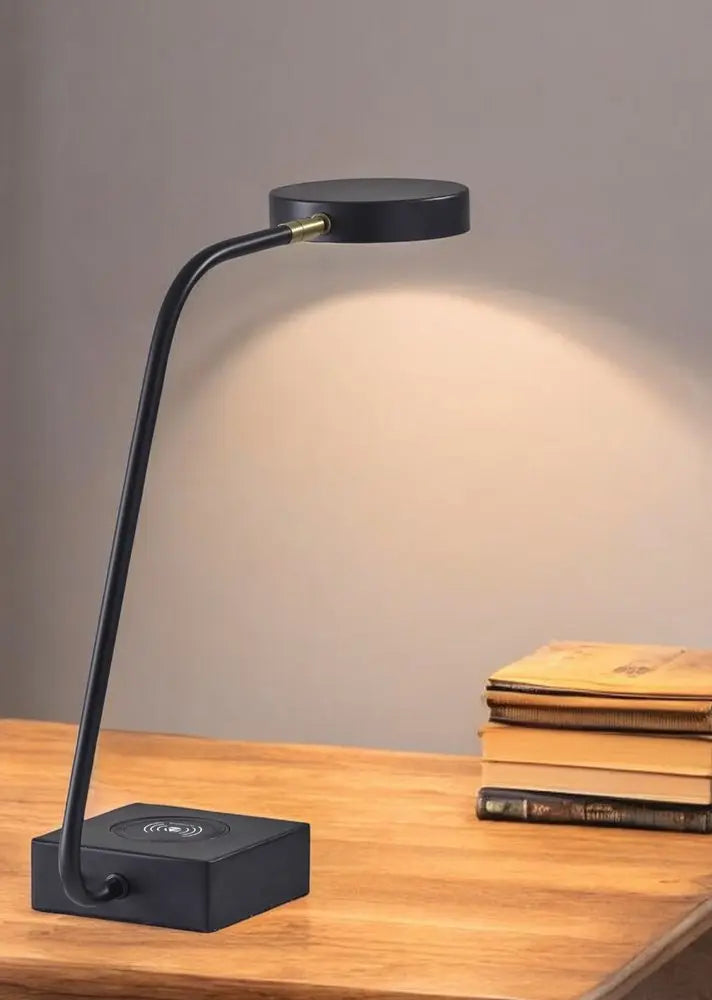 Tech Enhanced Black Metal Disk Led Adjustable Desk Lamp HomeRoots