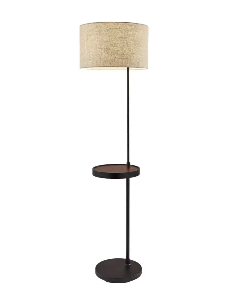 64" Beige And Black Tray Table Floor Lamp With Beige Fabric Drum Shade HomeRoots