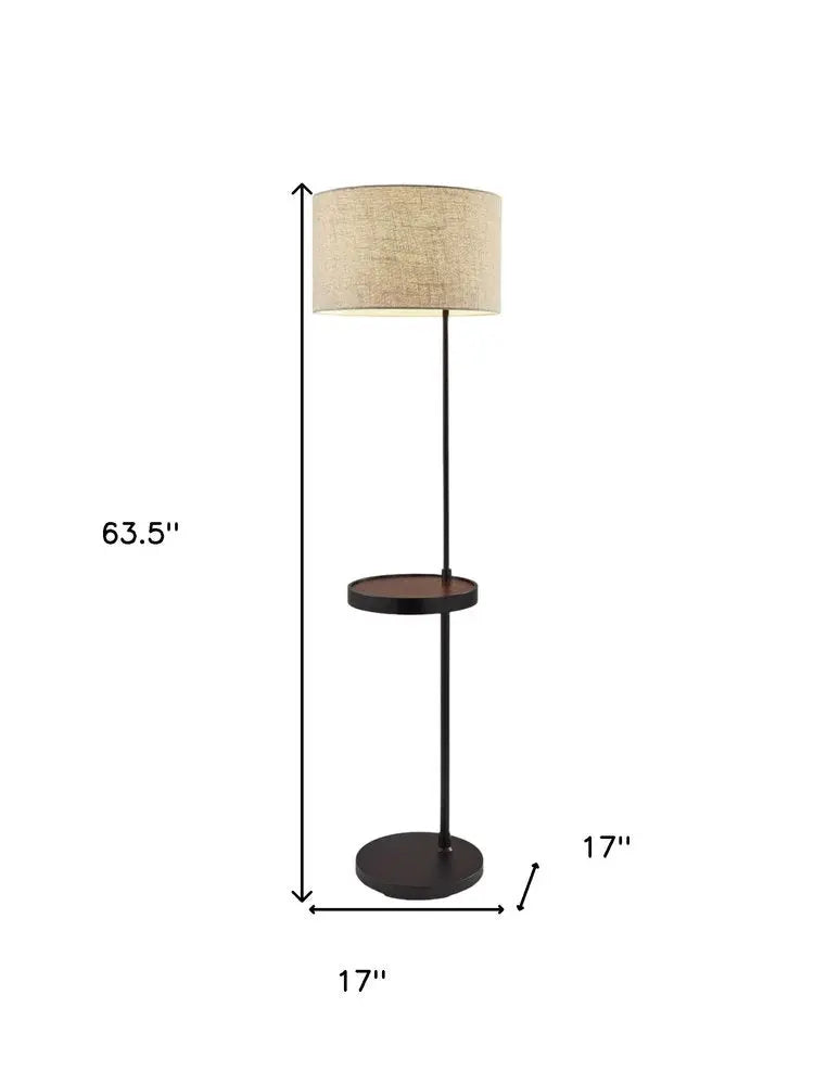 64" Beige And Black Tray Table Floor Lamp With Beige Fabric Drum Shade HomeRoots