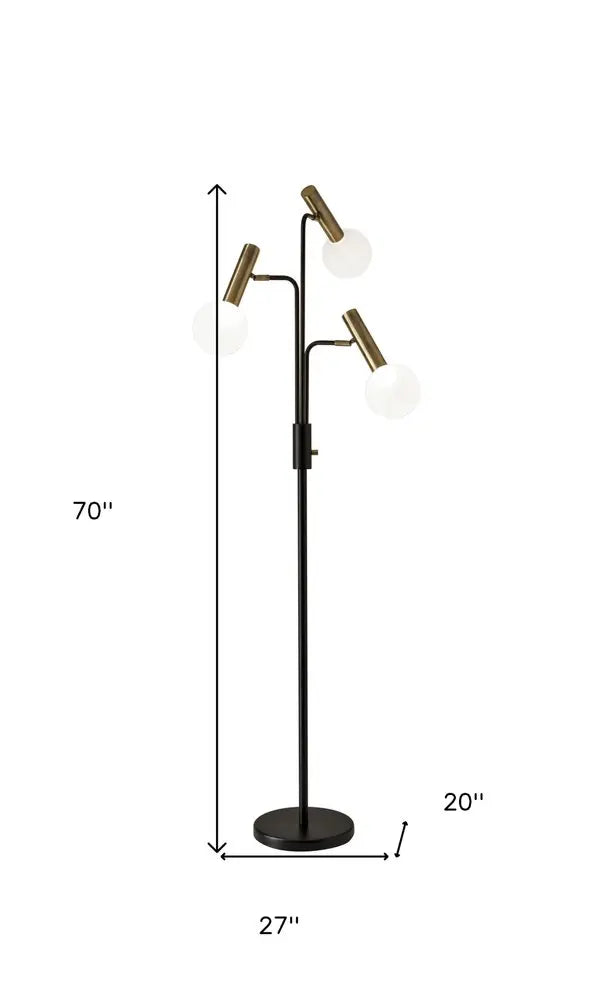 70" Black And Bronze Three Light LED Tree Floor Lamp With White HomeRoots