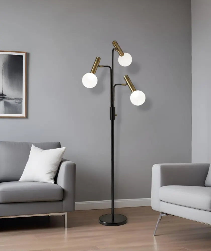 70" Black And Bronze Three Light LED Tree Floor Lamp With White HomeRoots