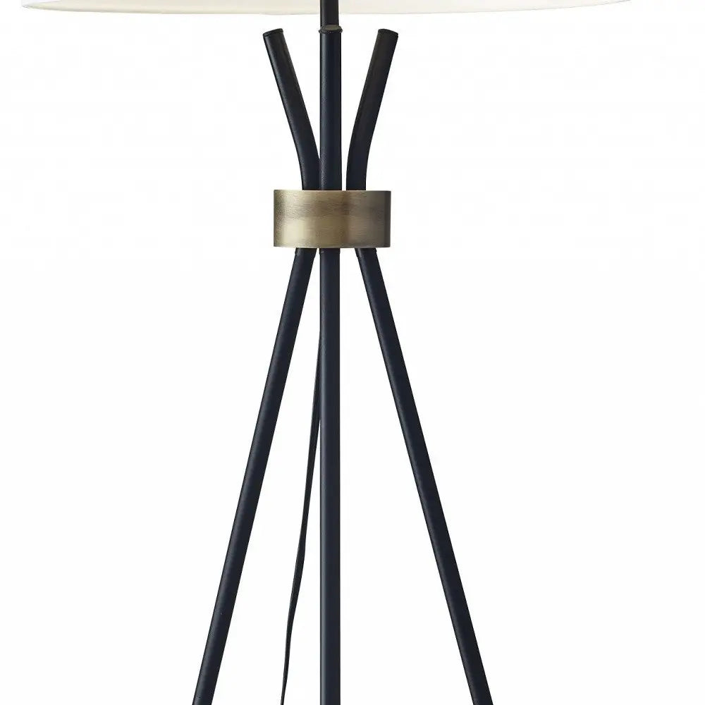 60" Black And White Tripod Floor Lamp With White Fabric Empire Shade HomeRoots