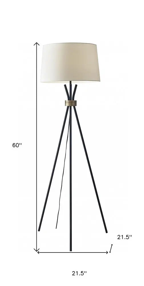 60" Black And White Tripod Floor Lamp With White Fabric Empire Shade HomeRoots