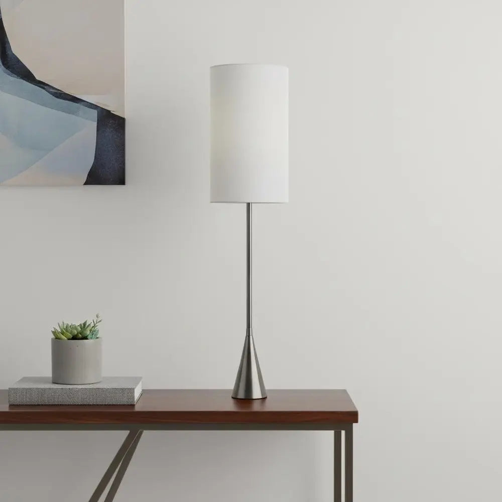 Black Nickel Finish Metal Tall White Shade Table Lamp HomeRoots